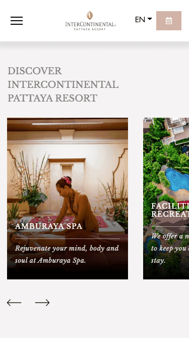 Simple and clean website design for InterContinental Hotel Group on mobile view.
