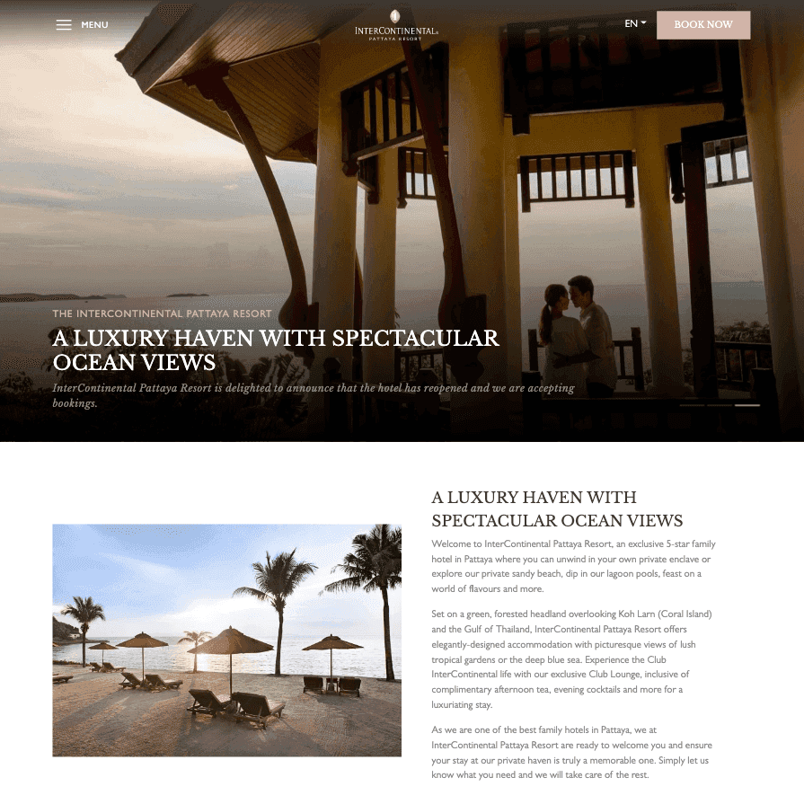 Simple and clean website design for InterContinental Hotel Group on desktop view.