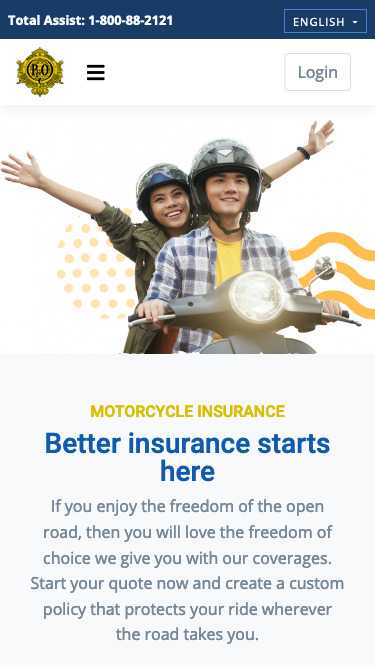 Simple and clean website design for Pacific & Orient Insurance on mobile view.