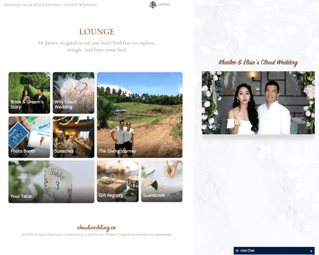 Simple and clean website design for Cloud Wedding on desktop view.